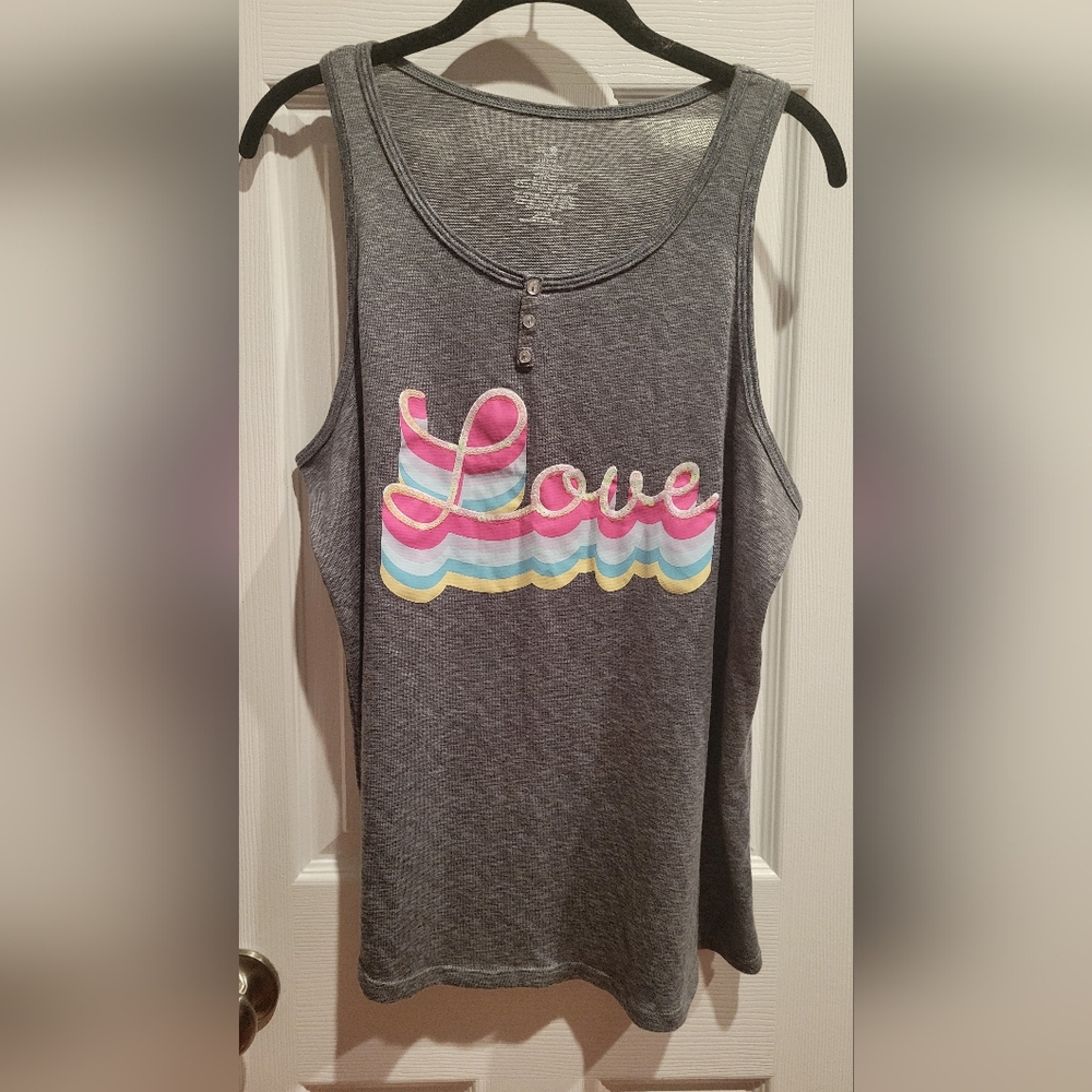 Gray Tank Top with Colorful 'Love' Graphic